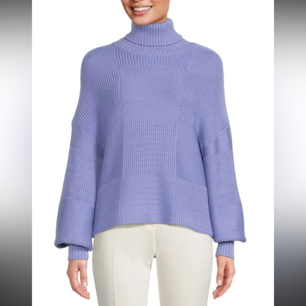STAUD Benny Check Turtleneck Sweater (XL)
